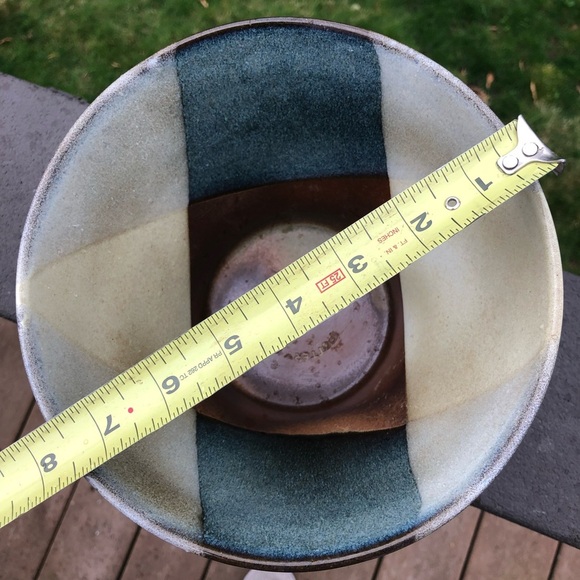 Vintage Pottery Craft Bowl - USA - Textured Geometric Design - Blue Brown Tan - Picture 8 of 10